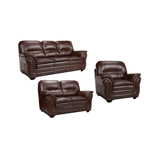 Brown leather sofa set on a white background