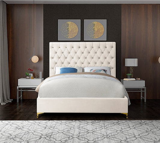 Bed Creme Beige-IF 5642 Chrome or Gold Legs - Royal Living Furniture