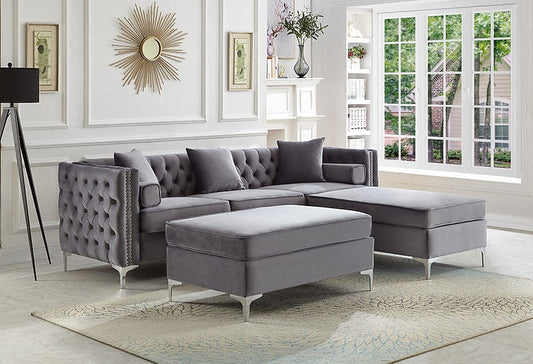 Sectional W/ Reversible Chaise Grey Velvet - IF 9280 - Royal Living Furniture