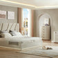 Neatly arranged bedroom with a bed, nightstands, and dresser.