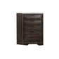 Dark brown wooden dresser with four drawers on a white background