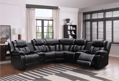 Rick Sectional Recliner Music Sofa - Black Air Leather - Royal Living Furniture
