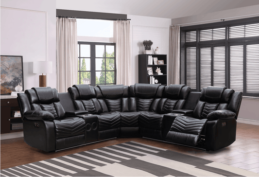 Rick Sectional Recliner Music Sofa - Black Air Leather - Royal Living Furniture