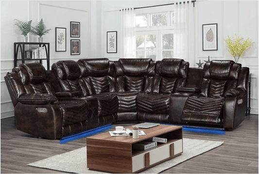Rick Sectional Recliner Music Sofa - Black Air Leather - Royal Living Furniture