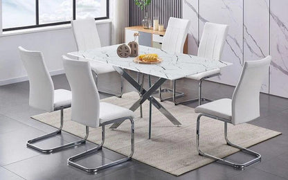 Modern 7-Piece Marble Look Dining Set - Royal Living Furniture