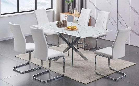 Modern 7-Piece Marble Look Dining Set - Royal Living Furniture