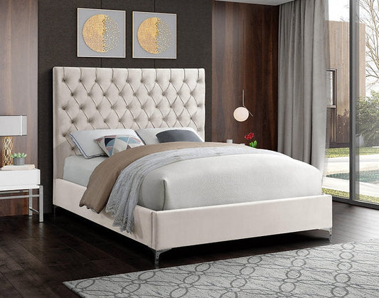 Bed Creme Beige-IF 5642 Chrome or Gold Legs - Royal Living Furniture