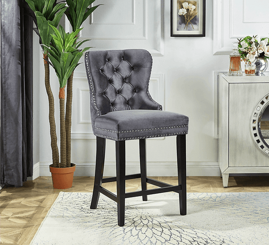 Grey Velvet Plush Cushioned Barstool - ST-6010 - Royal Living Furniture